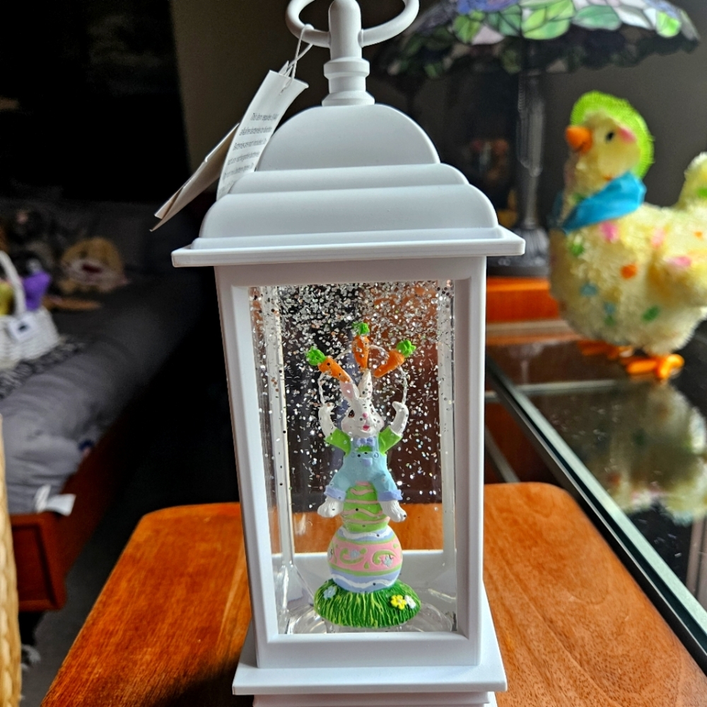 RAZ-White Easter Snow Globe Lantern